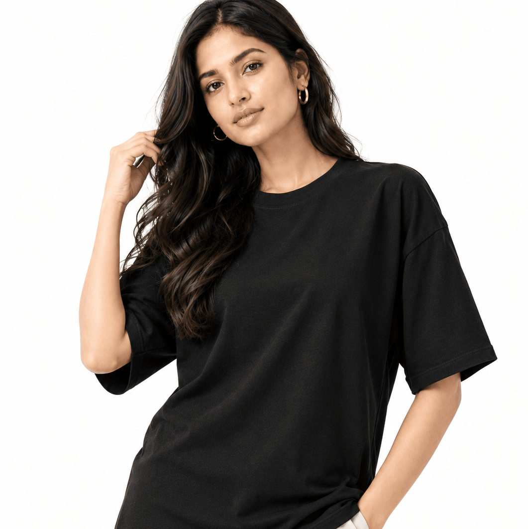 Women's Oversized Organic Cotton T-Shirt | GOTS Certified – Womens T-Shirt on Brown Living™. SKU: TS-OVR-BLK-XS-001. Img 1.