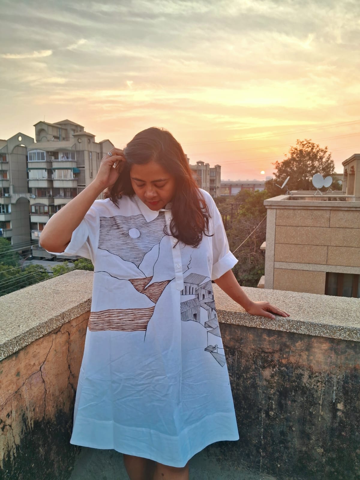 Women's White Cotton Short Dress