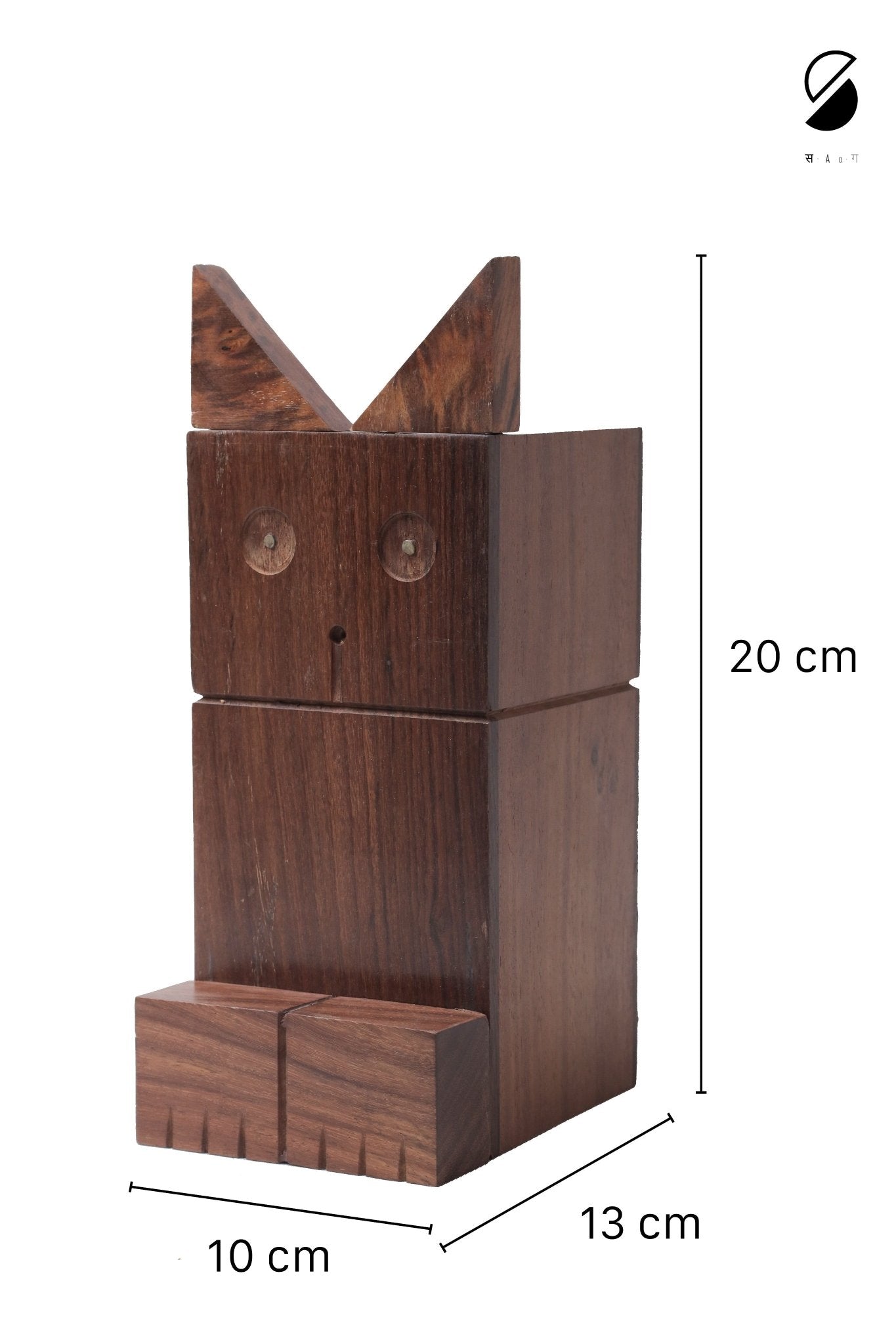 Wooden Cat Piggy Bank | Cute Coin Saving Box for Kids & Home Decor – Piggy Banks & Money Jars on Brown Living™. SKU: PBC. Img 4.