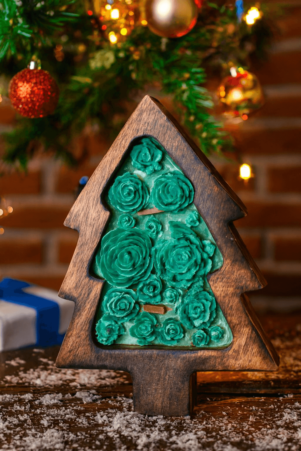 Wooden Christmas Tree Candle | Festive Holiday Décor Candle – Candles & Fragrances on Brown Living™. SKU: LUSH_0030. Img 1.