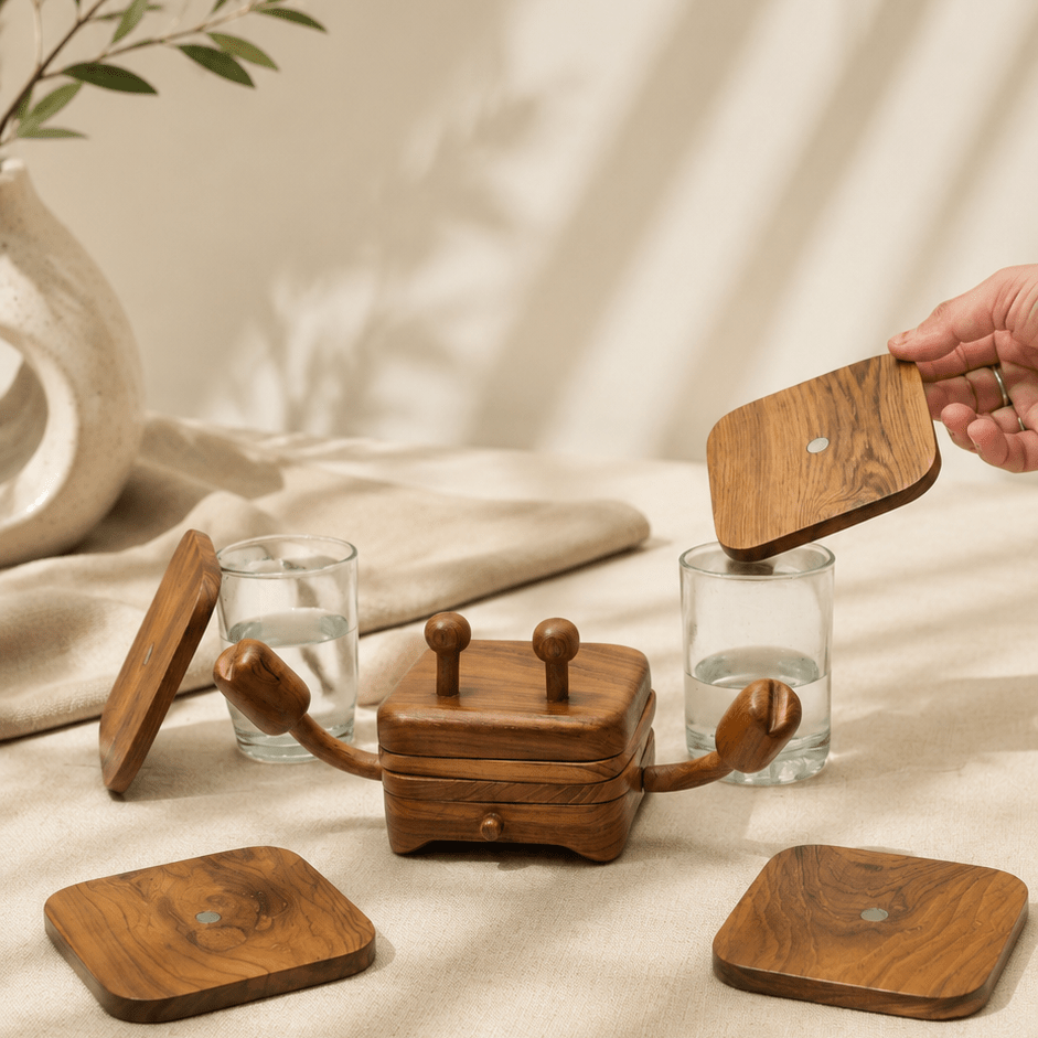 Wooden Coasters | Eco-Friendly Animal Design Table Coasters. – Coasters on Brown Living™. SKU: WCSN. Img 1.