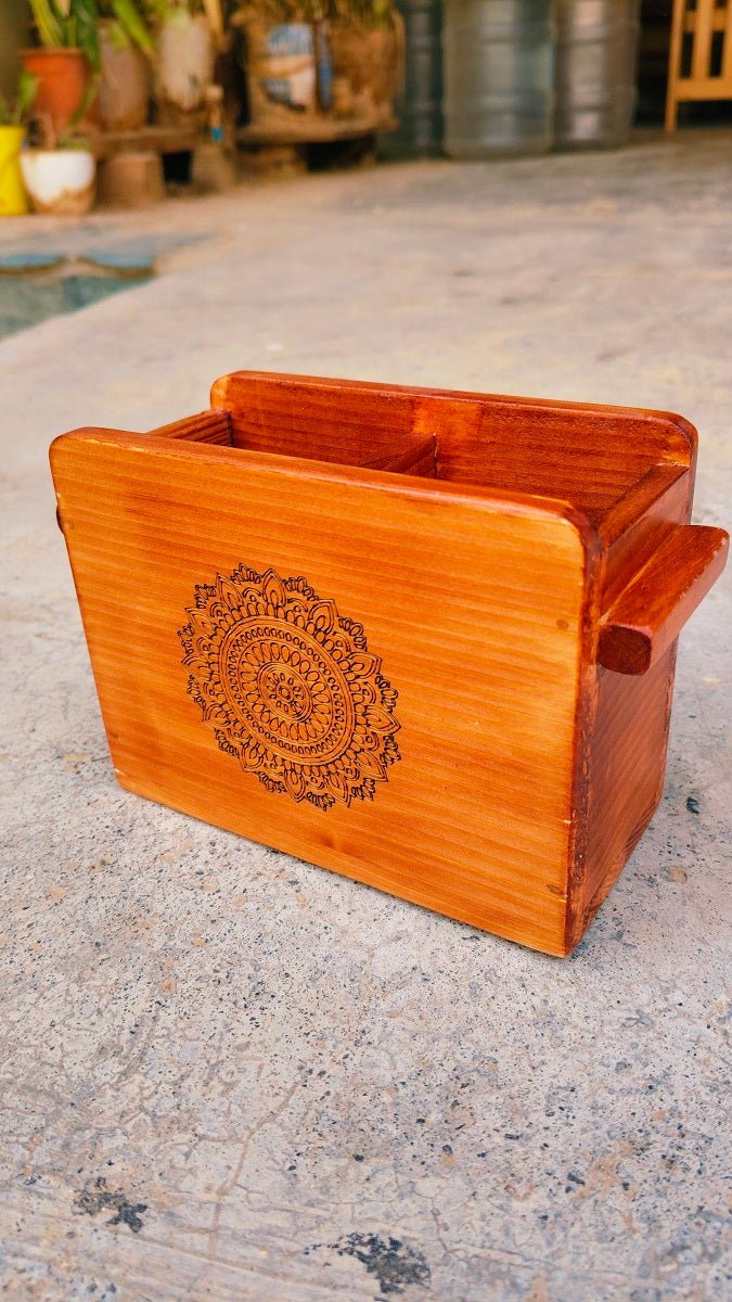Wooden Cutlery Holder With Mandala Design | Kitchen Organiser – Kitchen Organizers on Brown Living™. SKU: Cutleryholder01. Img 6.
