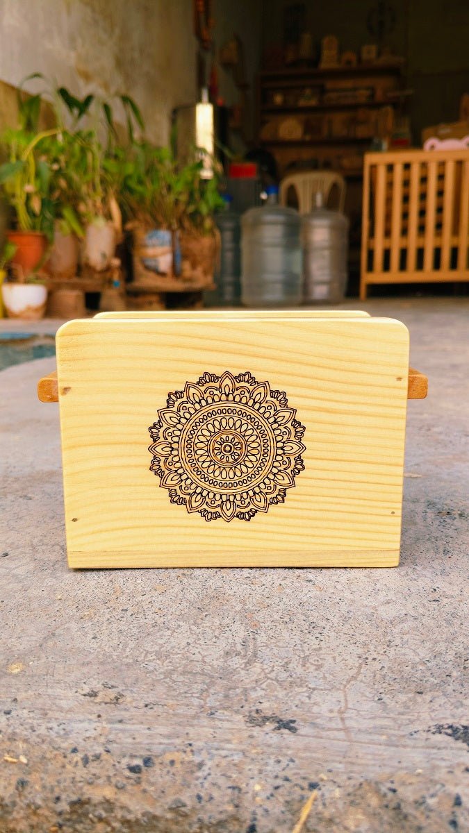 Wooden Cutlery Holder With Mandala Design | Kitchen Organiser – Kitchen Organizers on Brown Living™. SKU: Cutleryholder01. Img 4.