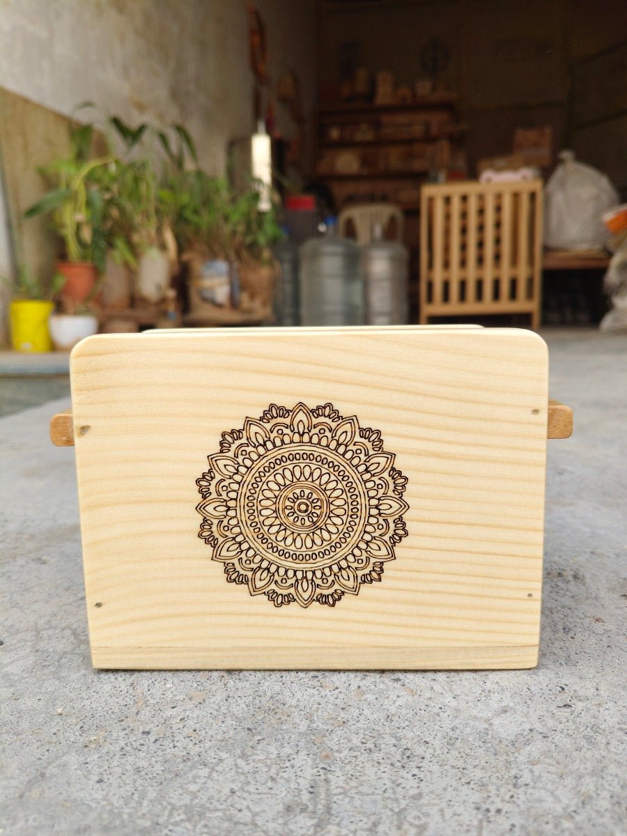 Wooden Cutlery Holder With Mandala Design | Kitchen Organiser – Kitchen Organizers on Brown Living™. SKU: Cutleryholder01. Img 2.