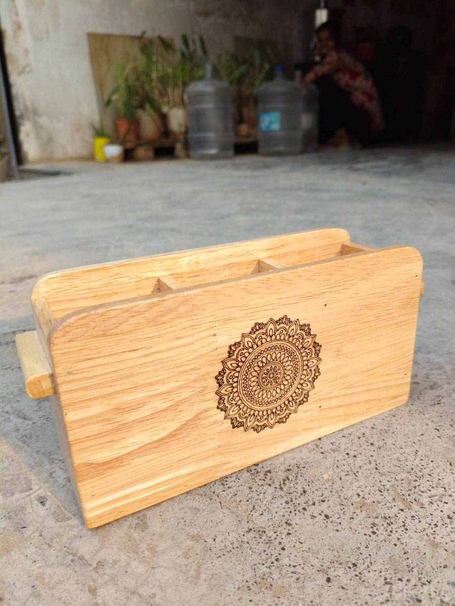 Wooden Cutlery Holder with Three Compartments – Organize Your Kitchen – Kitchen Organizers on Brown Living™. SKU: Cutleryholder03. Img 2.