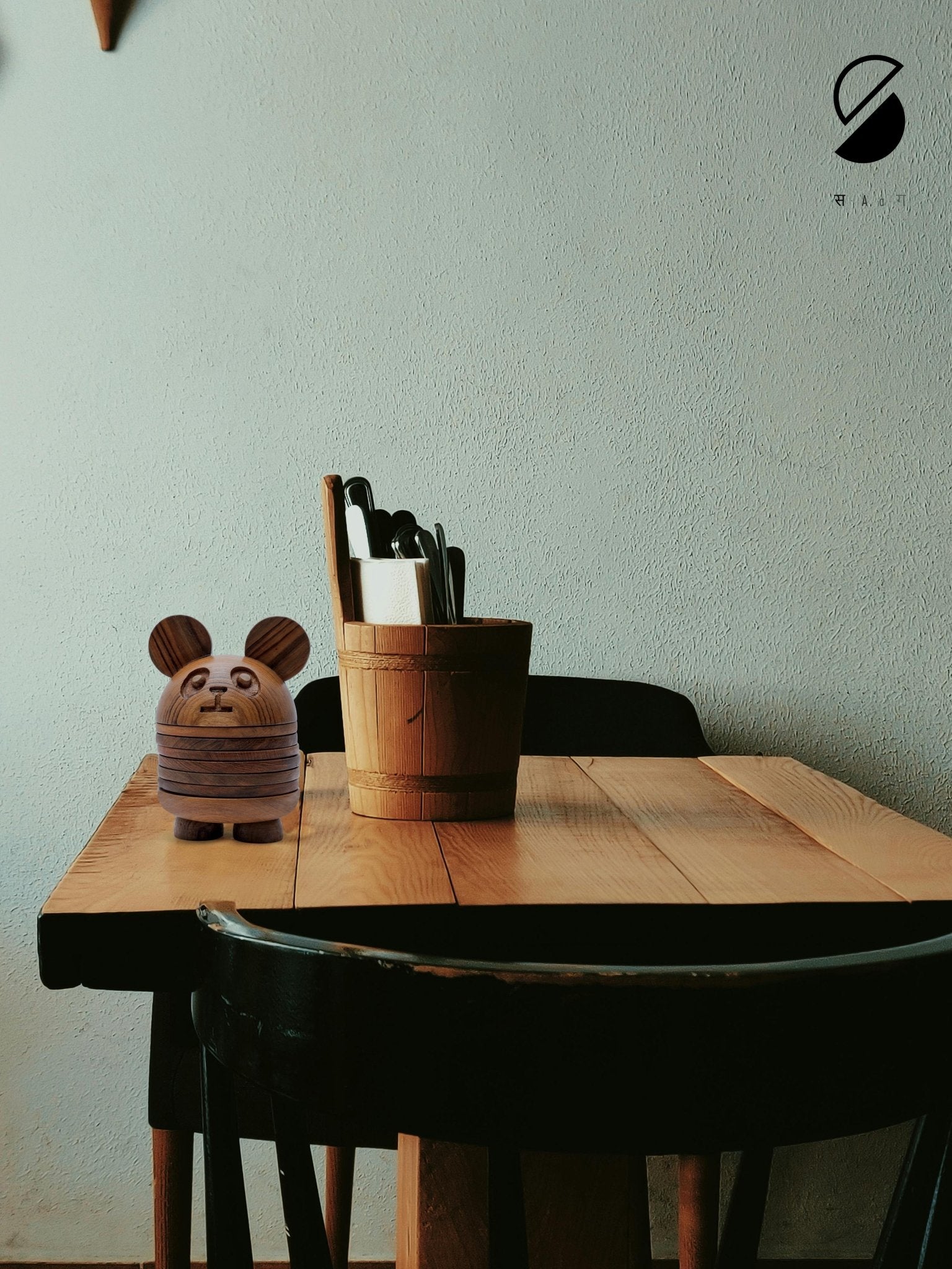 Wooden Panda Coasters | Eco - Friendly Natural Wood Table Coasters Set – Coasters on Brown Living™. SKU: PC. Img 1.