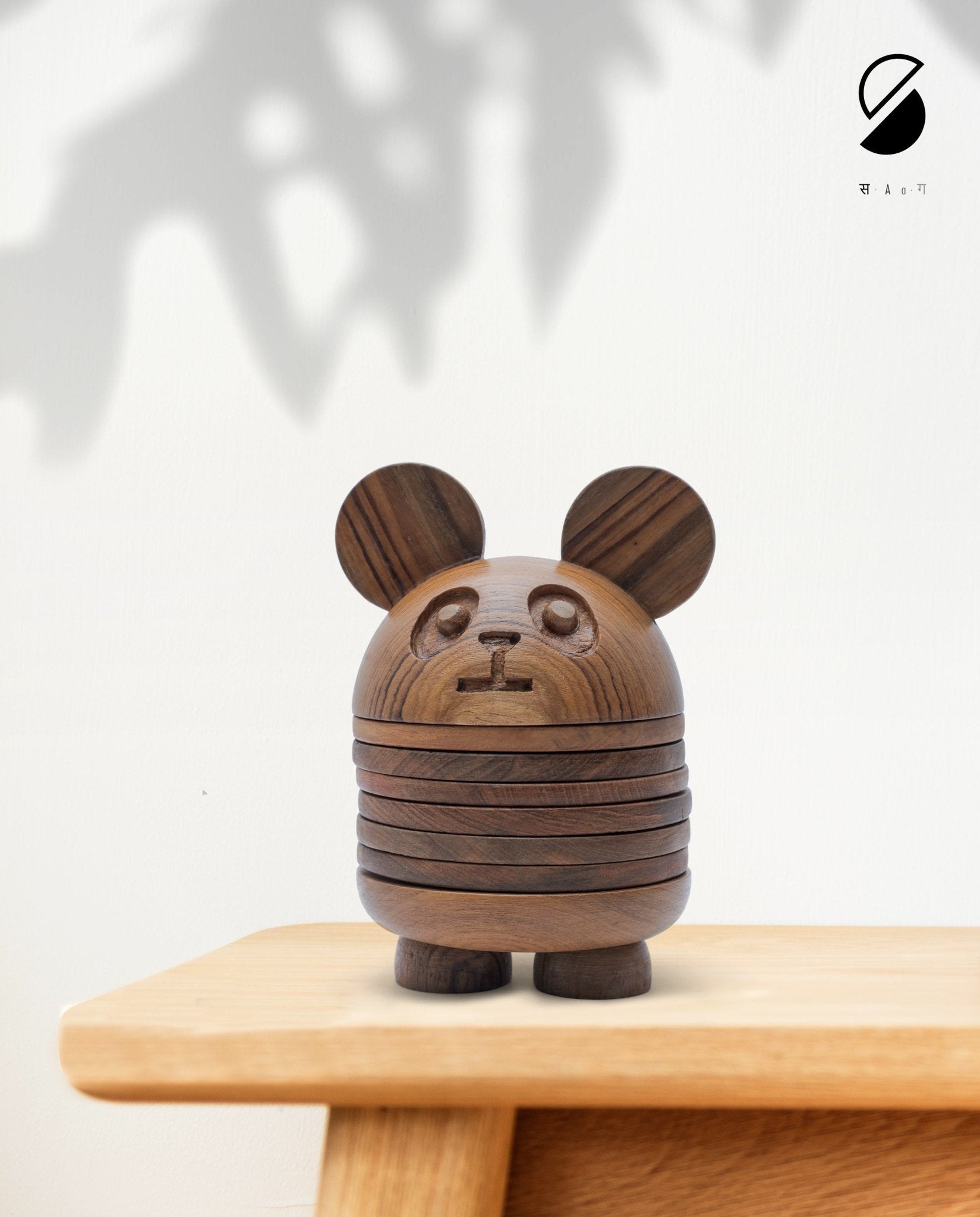 Wooden Panda Coasters | Eco - Friendly Natural Wood Table Coasters Set – Coasters on Brown Living™. SKU: PC. Img 2.