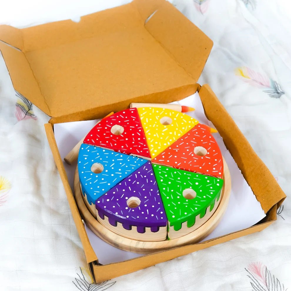 Wooden Rainbow Fruit Cake Toy – Montessori Educational Play – Learning & Educational Toys on Brown Living™. SKU: rainbowcke. Img 6.