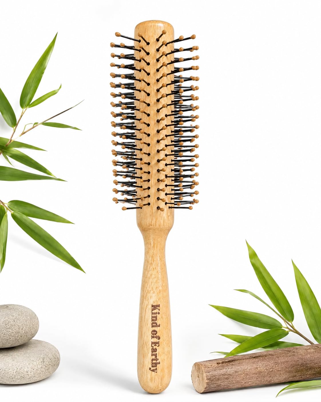 Wooden Round Brush with Flexible Bristles – Hair Brush on Brown Living™. SKU: KOE013-RHB. Img 1.
