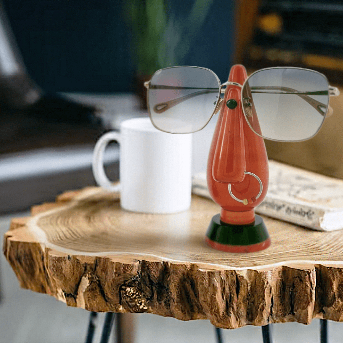 Wooden Spectacle Holder | Handcrafted Eyeglass Stand – Desk Organizers on Brown Living™. SKU: CD-HOM-CHA-FE-ORA. Img 2.