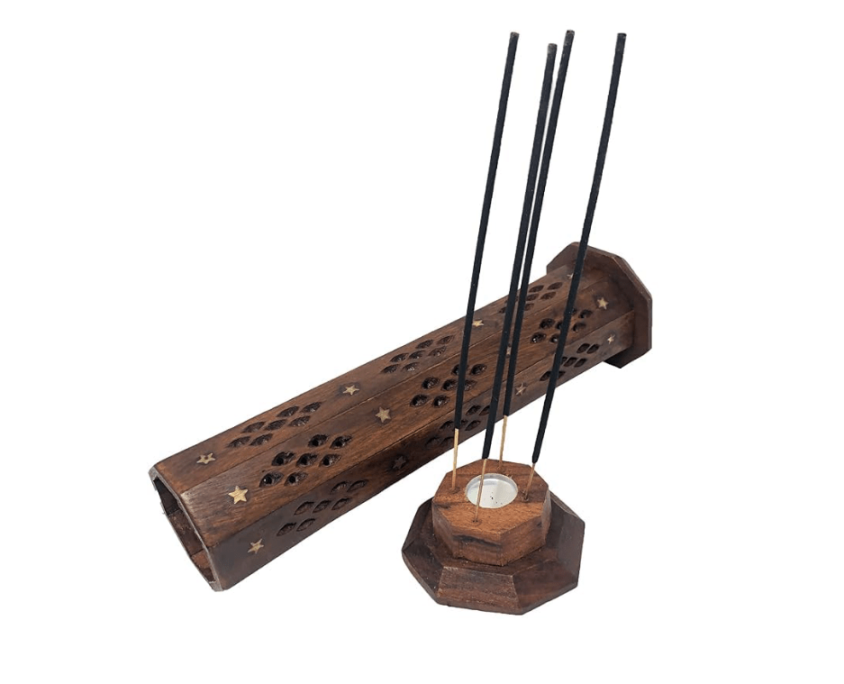 Wooden Tower Incense Holder Hexagonal Shape | Covered Agarbatti Stand – Home Decor on Brown Living™. SKU: KHIHHS-01. Img 3.