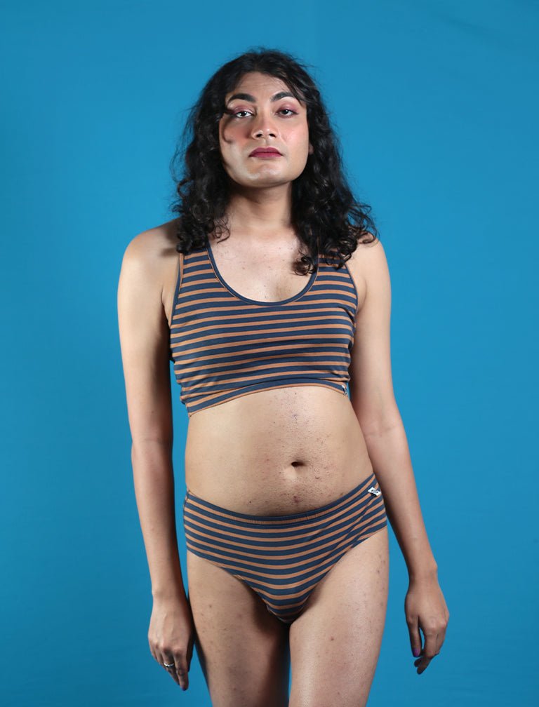 Woodland Racerback Cotton Co - ord Lingerie Set – Womens Accessories on Brown Living™. SKU: Co - OrdChocoBrwnStrp - XS. Img 8.