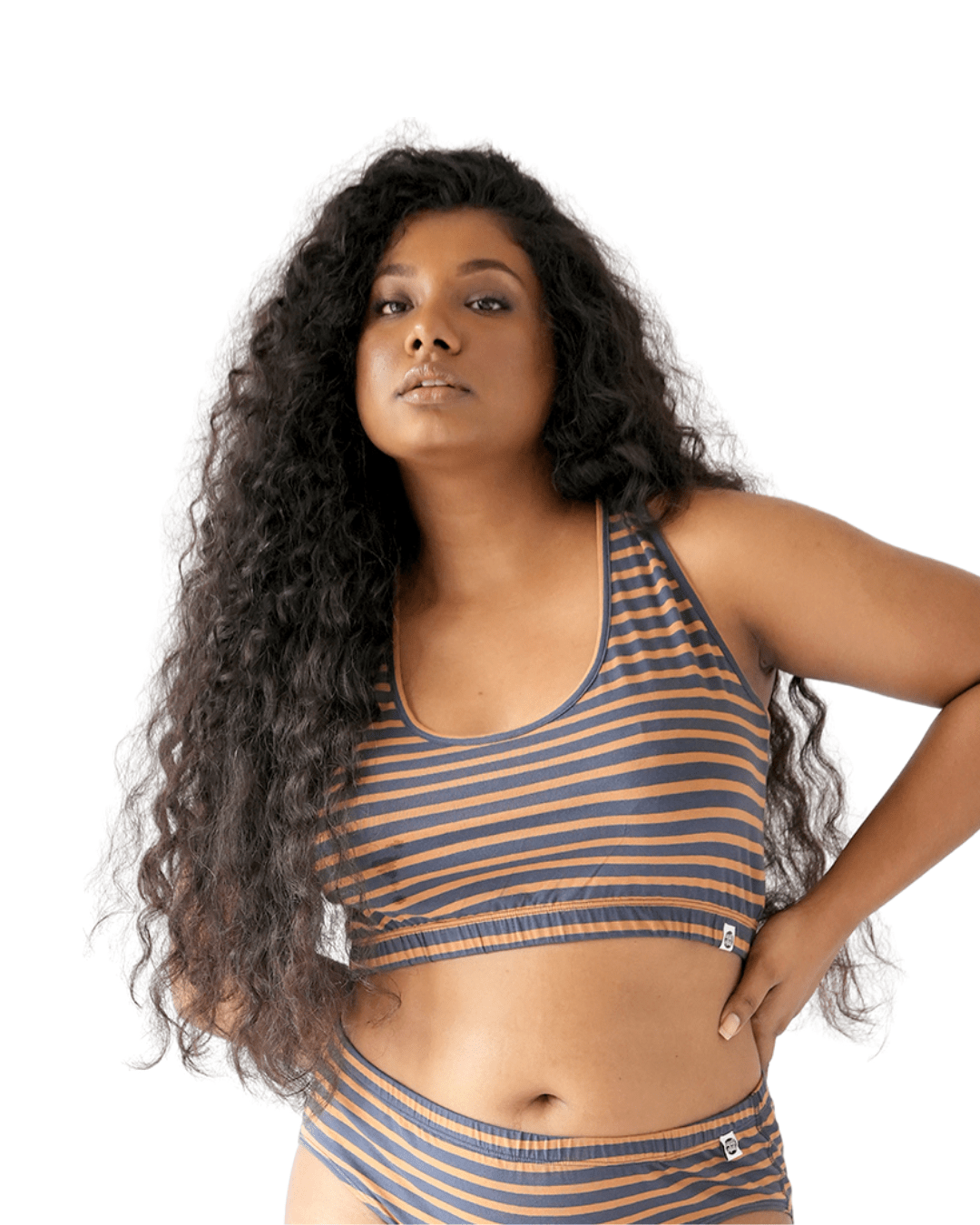 Woodland Racerback Cotton Co - ord Lingerie Set – Womens Accessories on Brown Living™. SKU: Co-OrdChocoBrwnStrp-XS. Img 4.