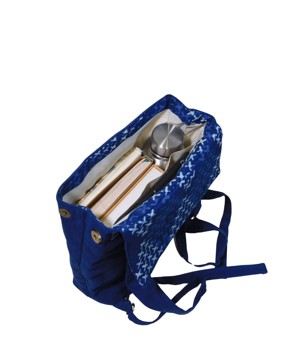 XO Indigo Backpack – Eco - Friendly Handcrafted Cotton Bag – Bags by Edalla available on Brown Living™. . SKU: XO3. Img 5.