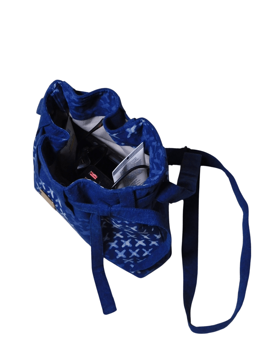 XO Indigo Bucket Bag – Eco - Friendly Handcrafted Cotton Bag – Bags by Edalla available on Brown Living™. . SKU: XO2. Img 6.