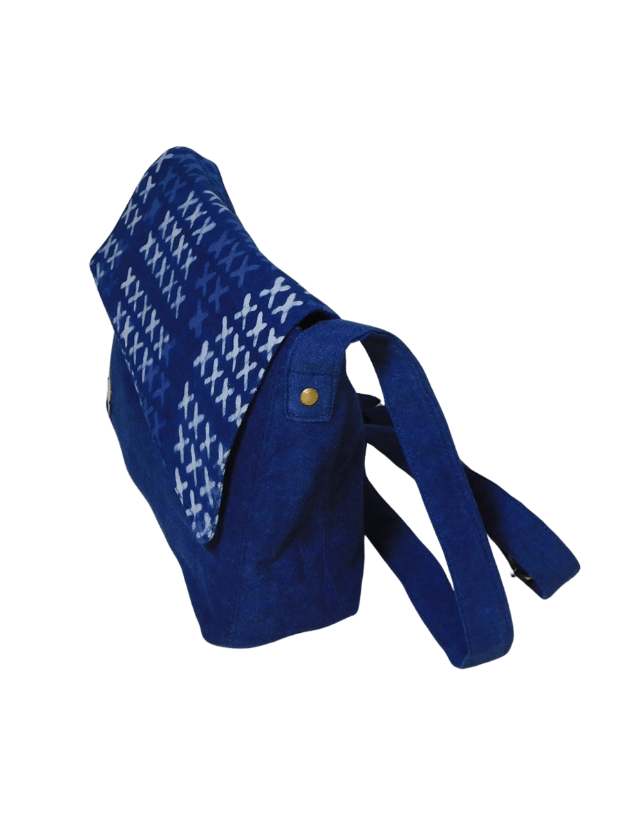XO Indigo Sling – Eco - Friendly Handcrafted Cotton Bag – Bags by Edalla available on Brown Living™. . SKU: XO1. Img 6.