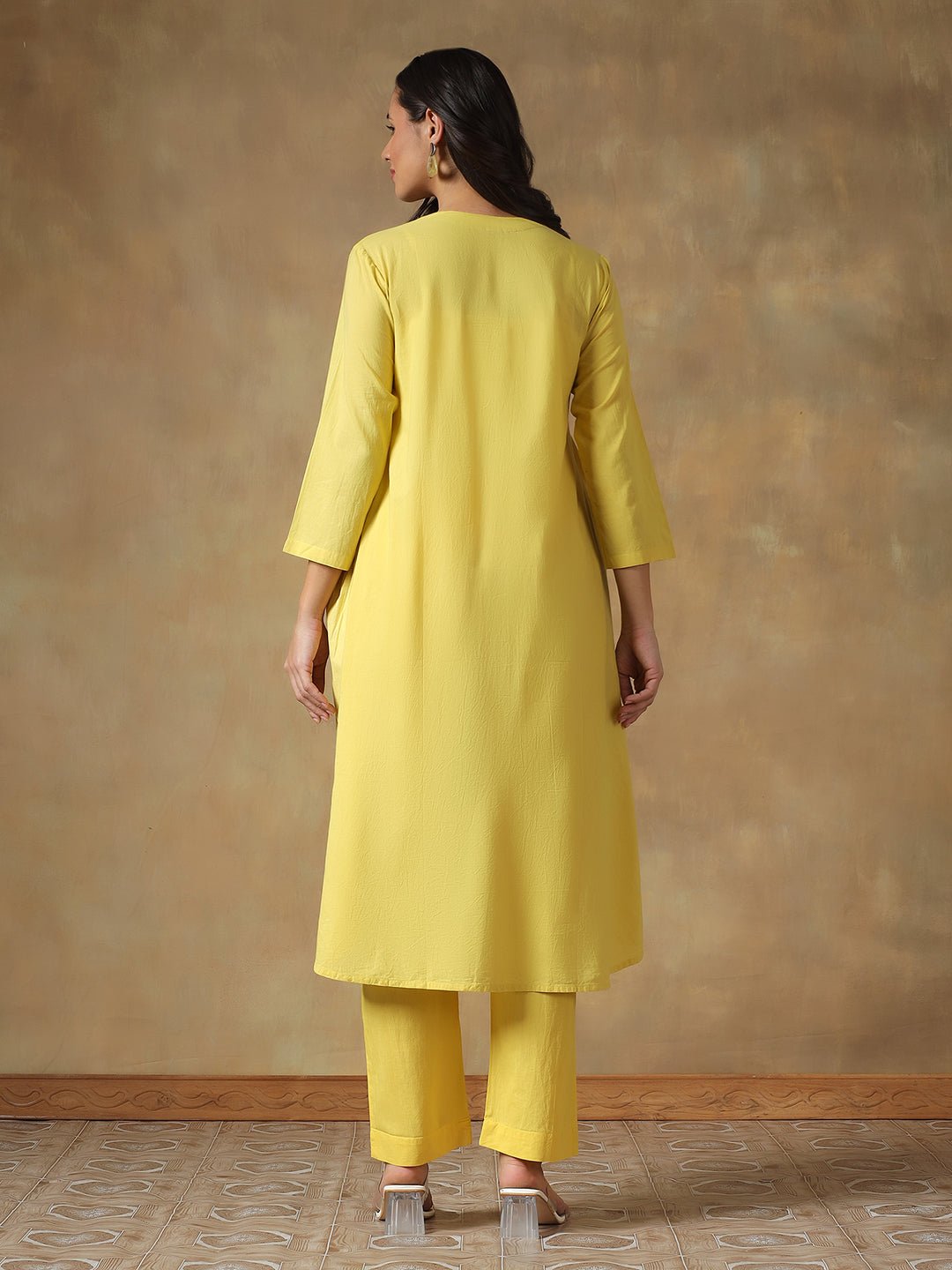 Yellow Cotton Chikankari Lucknowi Kurta Pant Set – Womens Kurta on Brown Living™. SKU: IHANKPS01SY. Img 5.
