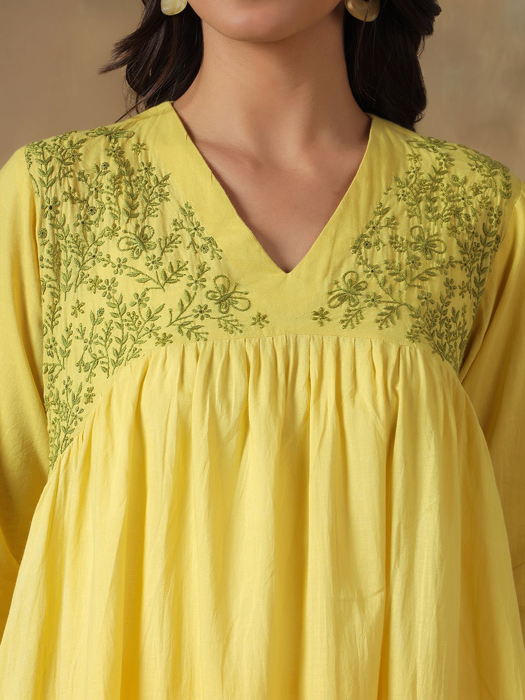 Yellow Cotton Chikankari Lucknowi Kurta Pant Set – Womens Kurta on Brown Living™. SKU: IHANKPS01SY. Img 2.