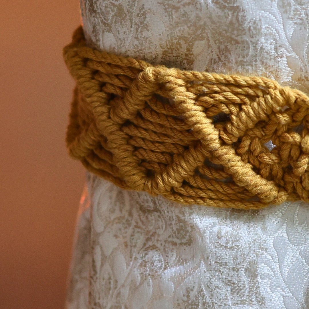 Yellow Macrame Ring Curtain Ties – Curtain Holdbacks & Tassels on Brown Living™. SKU: SAR145. Img 3.
