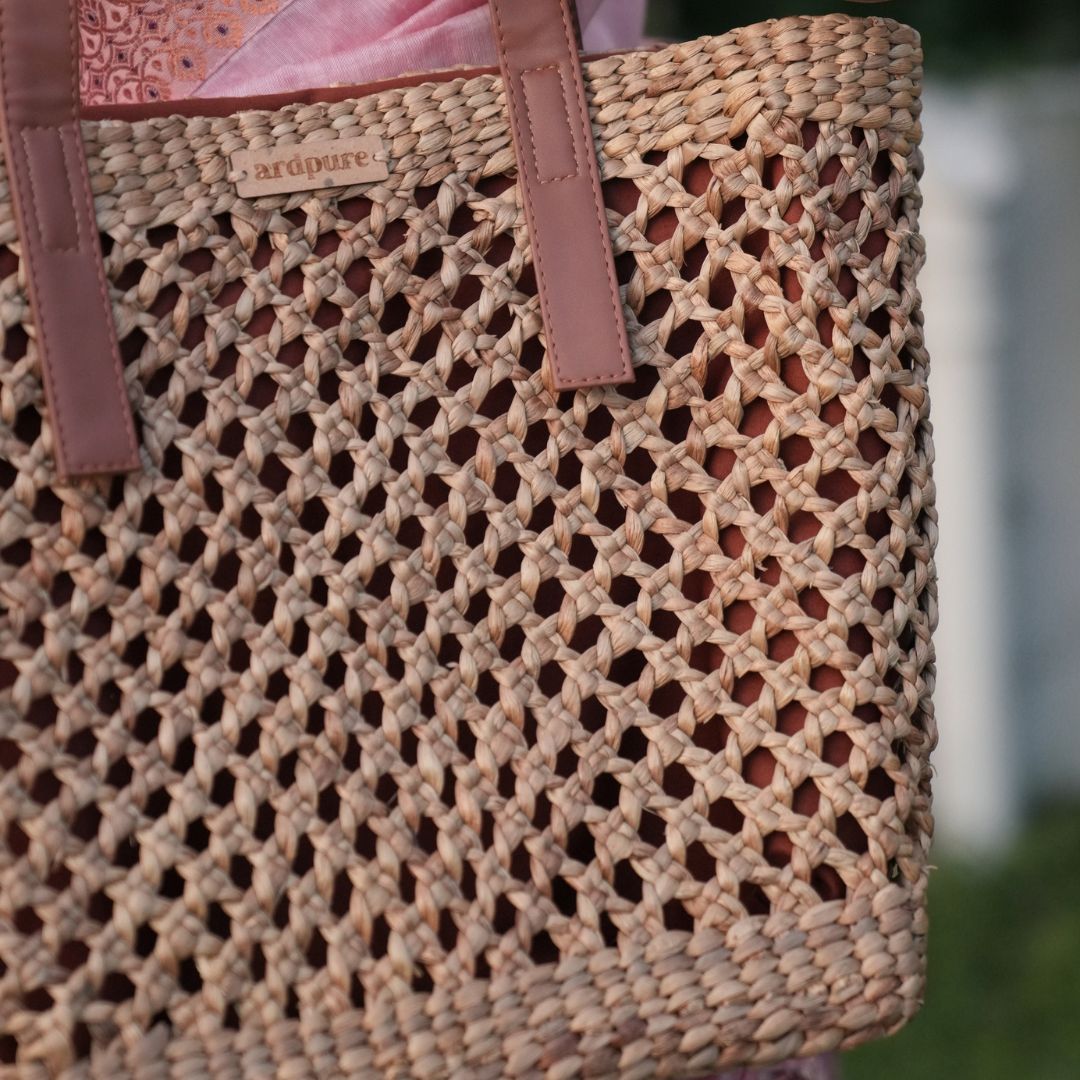 YILDIZ Wicker Tote Bag | Handwoven Natural Wicker Shoulder Bag – Handbags on Brown Living™. SKU: 427WD. Img 3.
