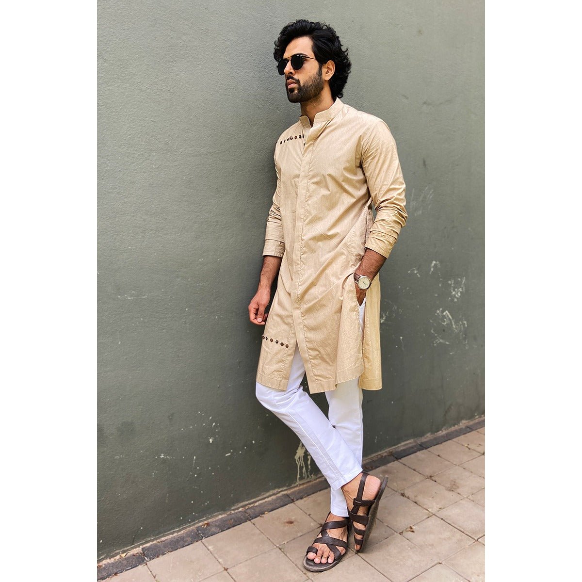 Zeev Cotton Kurta for Men | Comfortable Everyday Ethnic Wear – Mens Ethnic Sets on Brown Living™. SKU: SG0097XSn. Img 1.