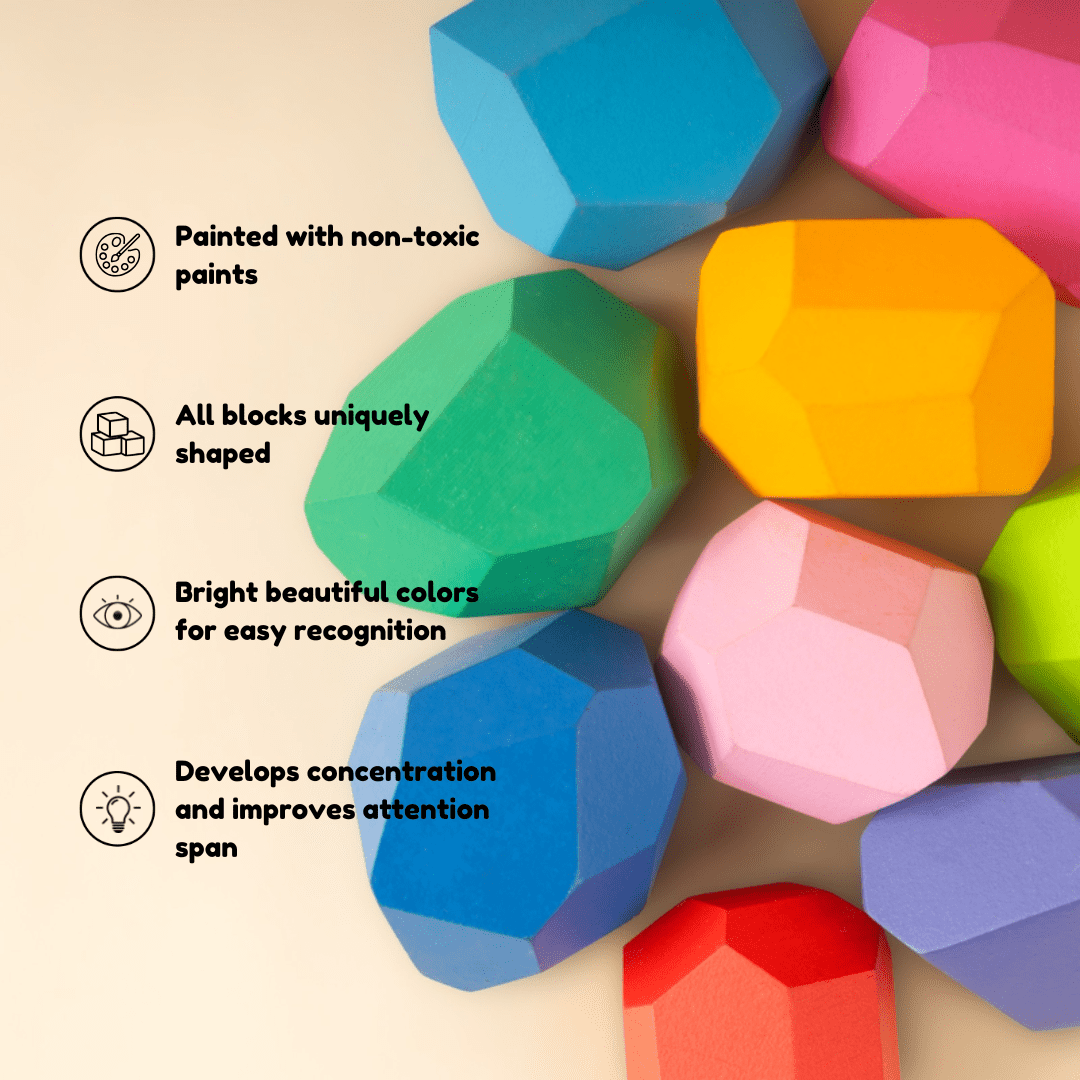 Zen Blocks For Kids | Balancing Wooden Stones Toy – Wooden Toys on Brown Living™. SKU: JNJ0005. Img 2.