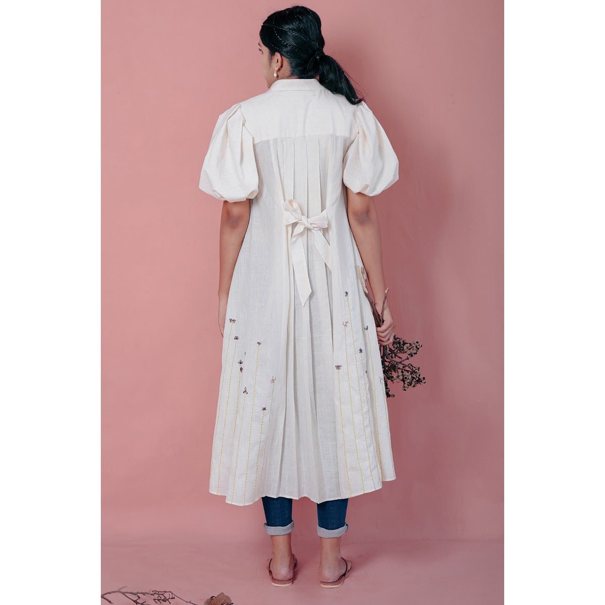 Zoella Kora Khadi Kurti | Handwoven Cotton Kurti for Women – Womens Ethnic Sets on Brown Living™. SKU: DL0137XSn. Img 4.