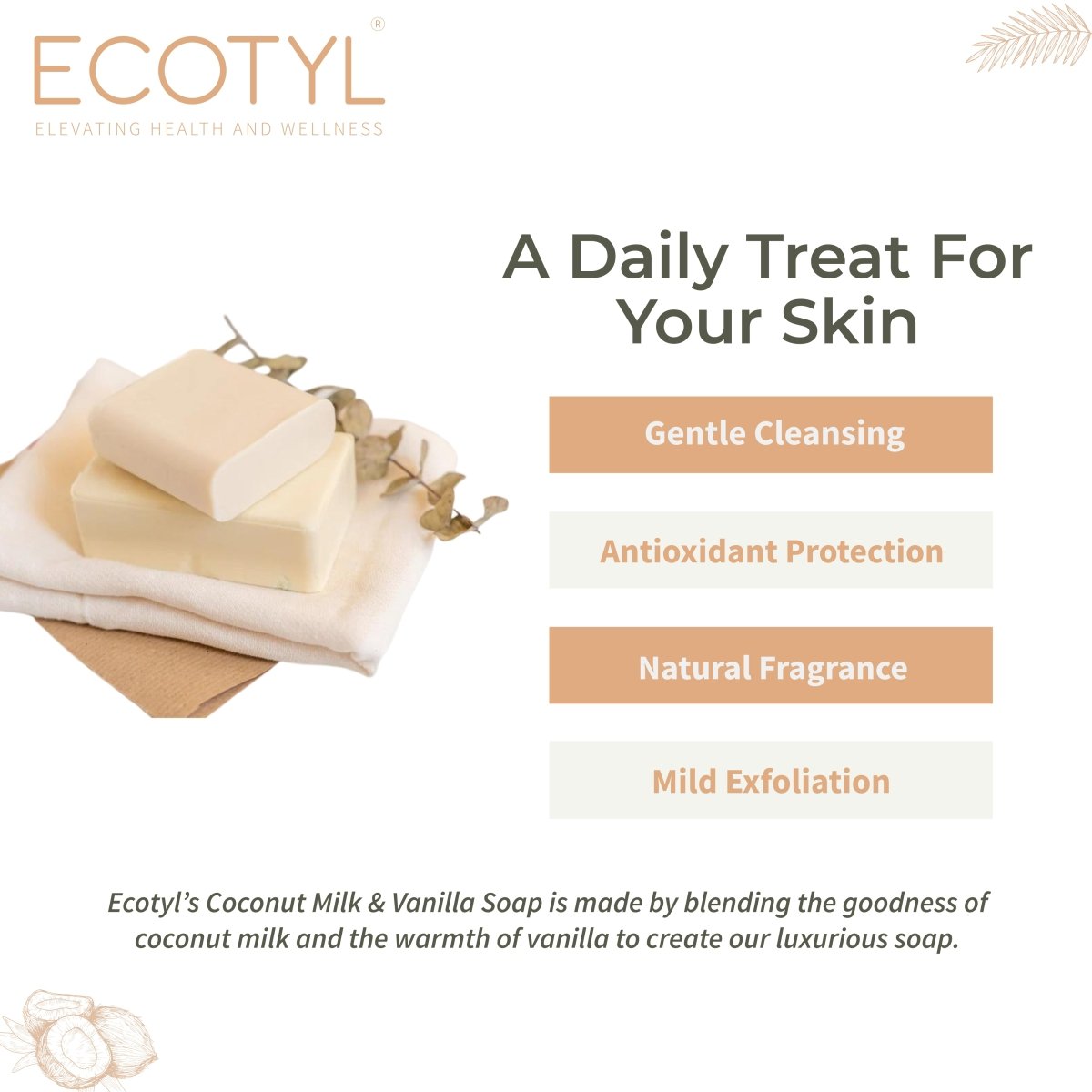 100% Natural Coconut Milk Soap with Vanilla Set of 2 – Body Soap on Brown Living™. SKU: ECOTYL00019. Img 2.
