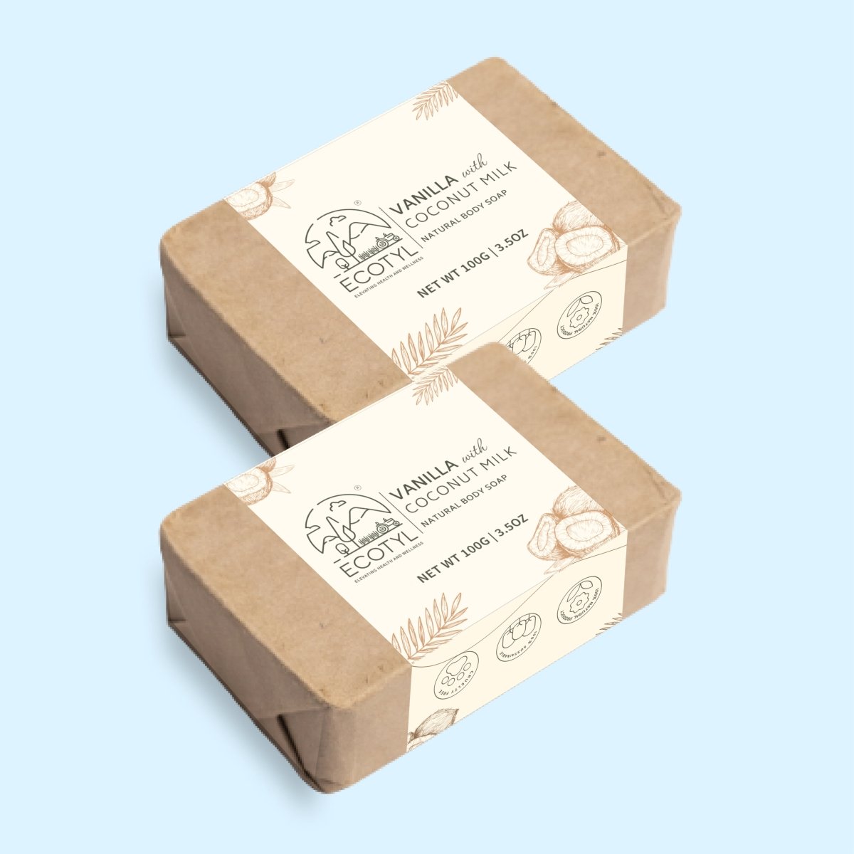 100% Natural Coconut Milk Soap with Vanilla Set of 2 – Body Soap on Brown Living™. SKU: ECOTYL00019. Img 1.