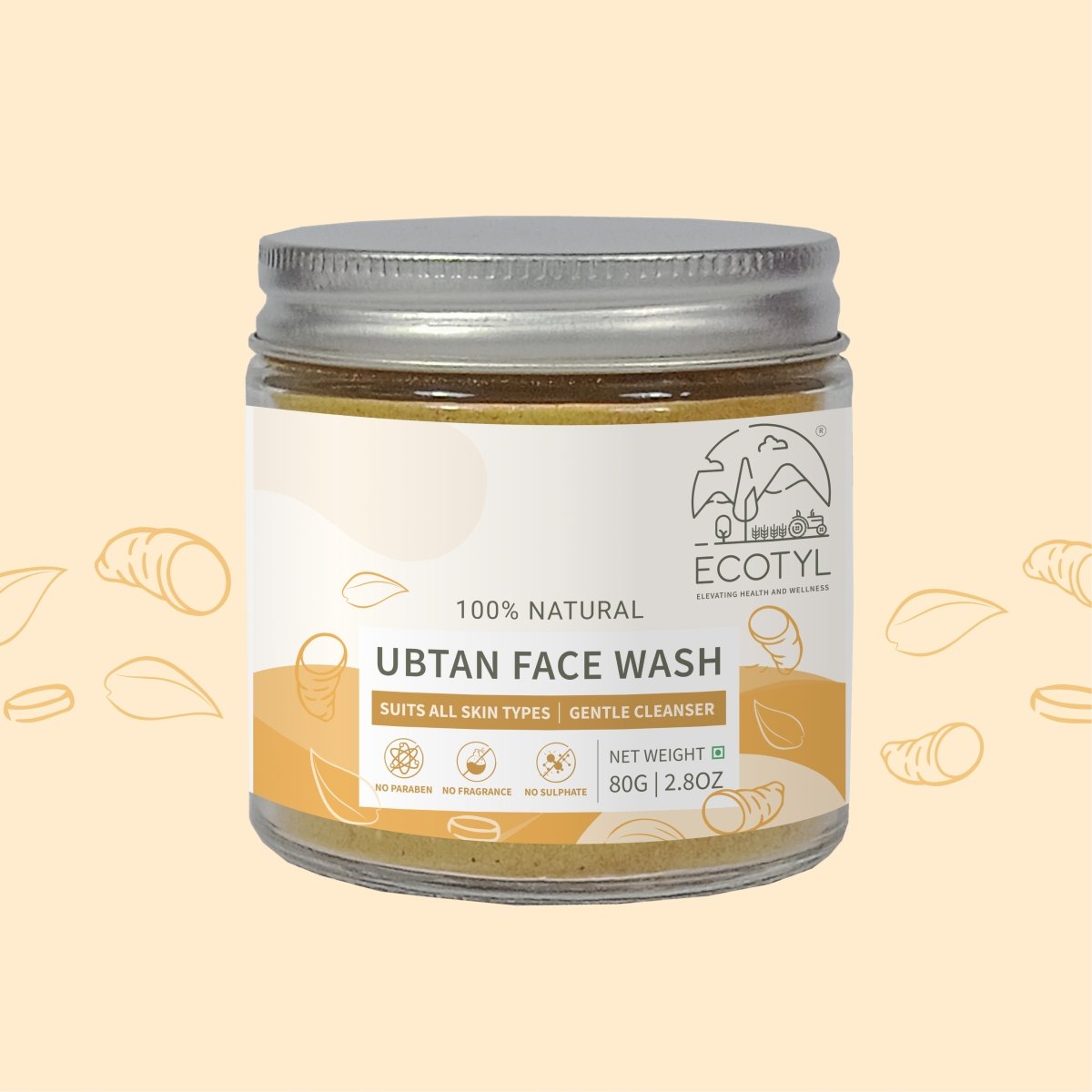 100% Natural Ubtan Face Wash Powder | Gentle Cleanser | 80g – Face Wash on Brown Living™. SKU: ECOTYL00011. Img 1.