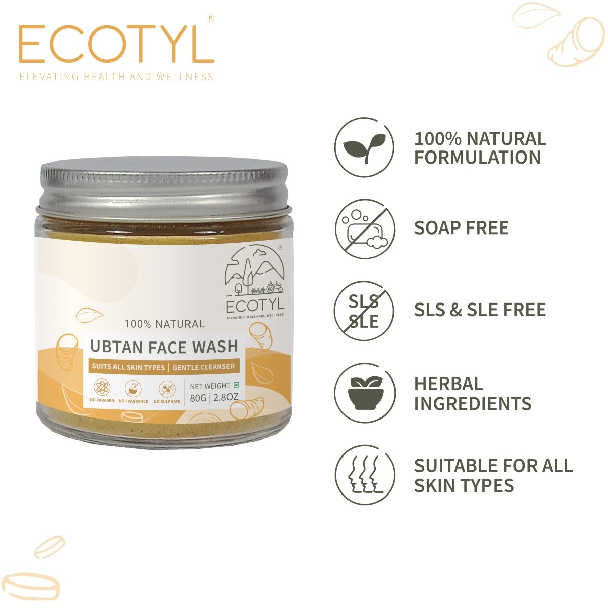 100% Natural Ubtan Face Wash Powder | Gentle Cleanser | 80g – Face Wash on Brown Living™. SKU: ECOTYL00011. Img 4.