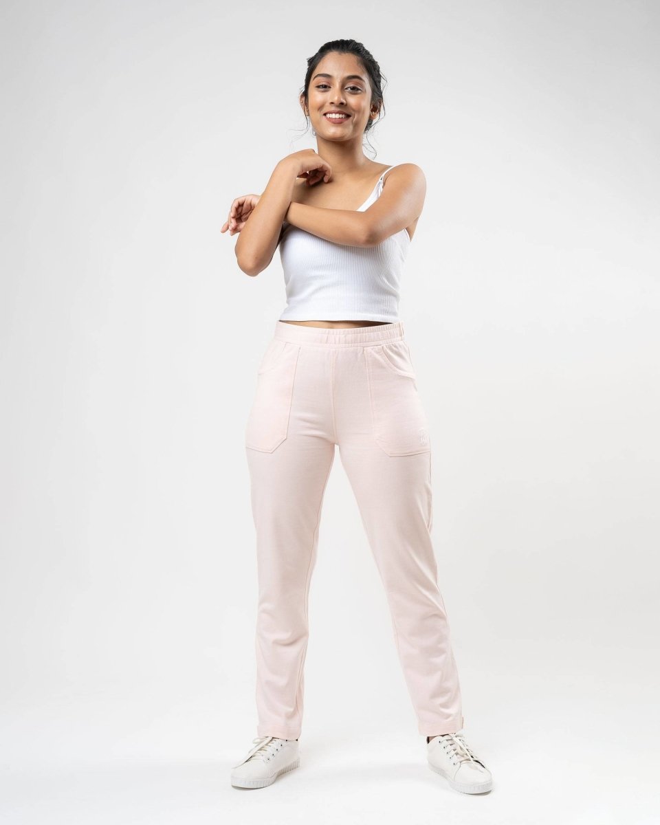 100 Organic Cotton Pink Regular Fit Athleisure Pant for Women