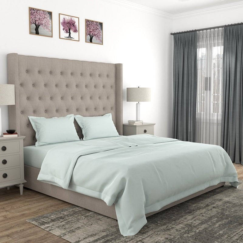 100% Pure Cotton Plain Satin Blue Mist Bedsheet Set | Verified Sustainable by Brown Living™