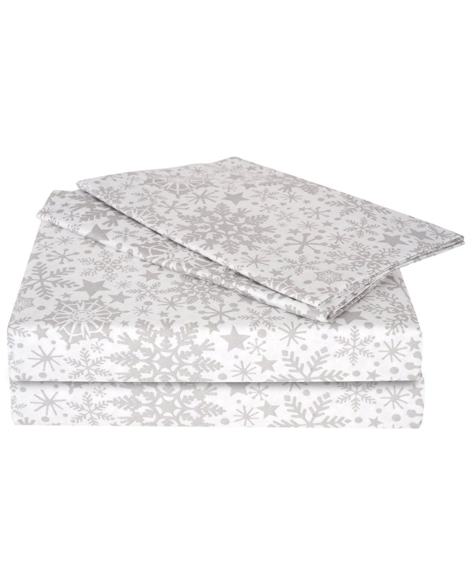 100% Pure Cotton Snow Flake White/Grey Bedsheet Set | Verified Sustainable by Brown Living™