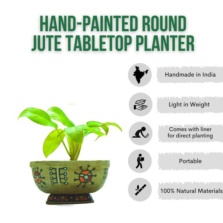 Buy 9.5" Hand-Painted Jute Tabletop Planter | Shop Verified Sustainable Pots & Planters on Brown Living™