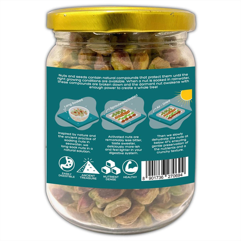 Buy Activated / Sprouted California Pistachios - Mildly Salted | 100% Fresh & Natural | Long Soaked & Air Dried to Crunchy Perfection- 300g | Shop Verified Sustainable Dried Fruits, Nuts & Seeds on Brown Living™