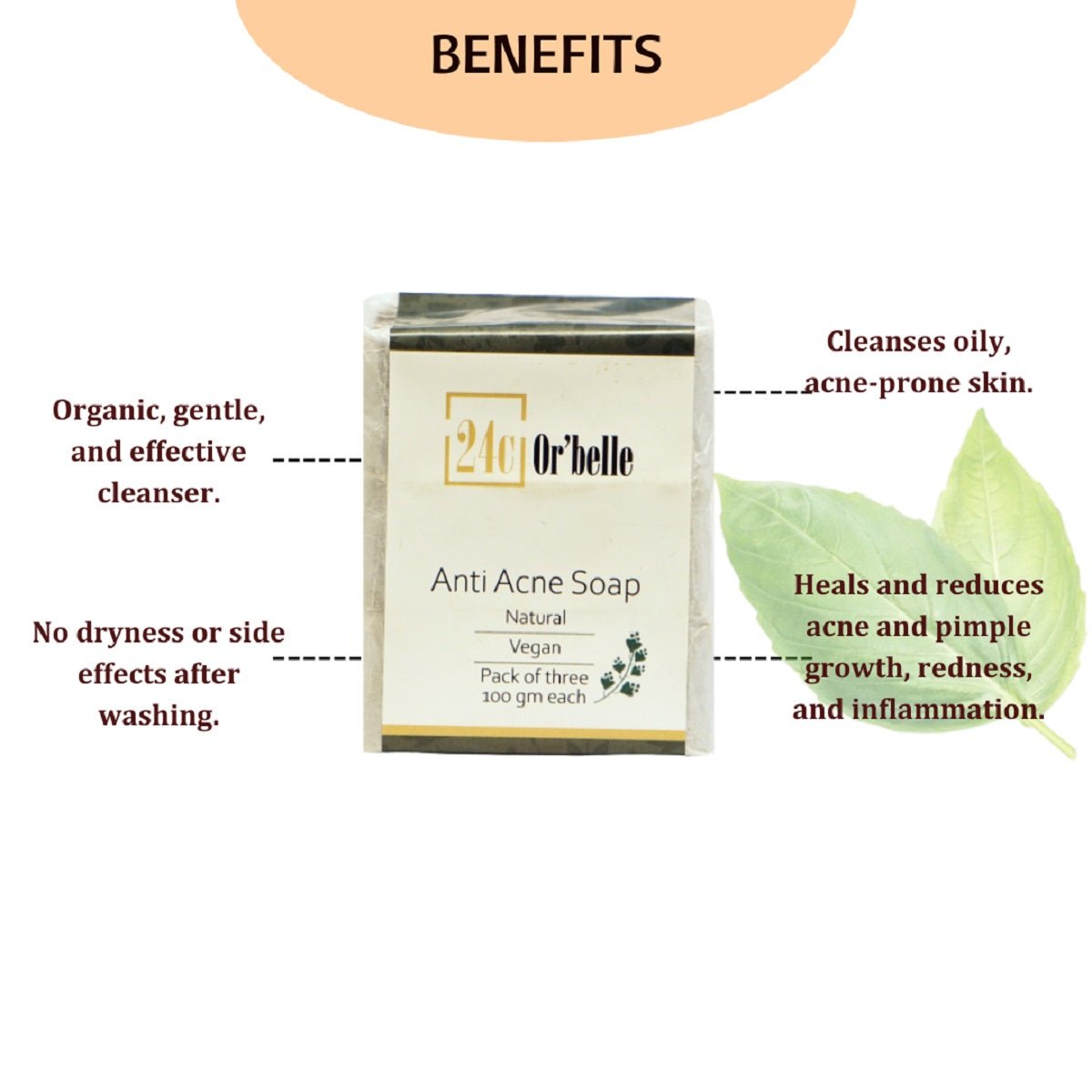 Anti Acne Soap - Pack of 3 - 100 g Each – Body Soap on Brown Living™. SKU: SKIE06. Img 3.