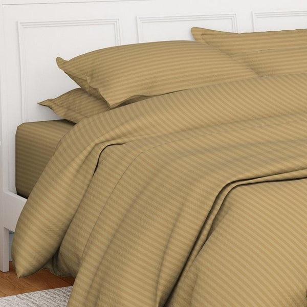 Buy Antimicrobial 100% Cotton Sateen Striped Champagne Bedsheet | Shop Verified Sustainable Bed Linens on Brown Living™