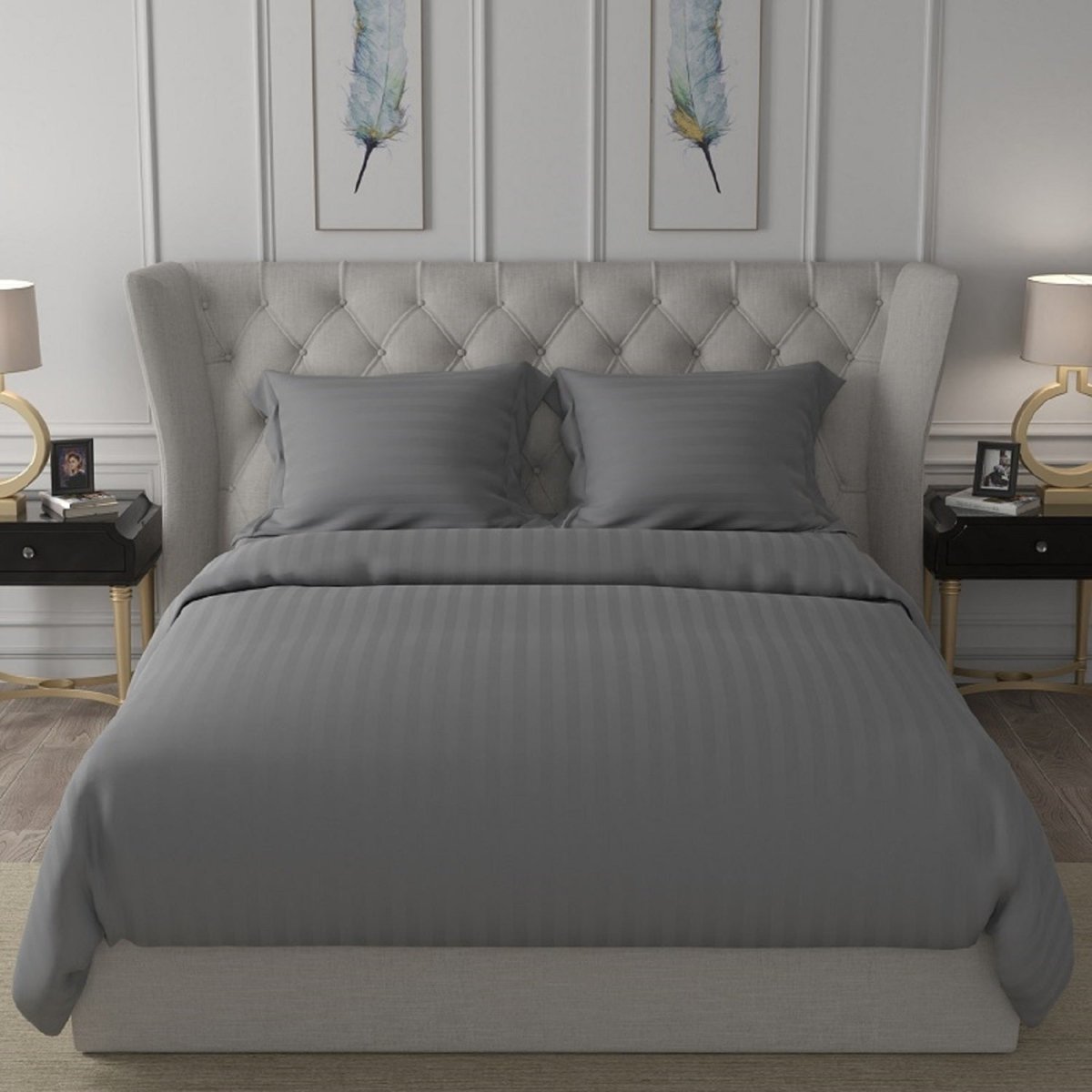 Antimicrobial 100% Cotton Sateen Striped Grey Bedsheet Set | Verified Sustainable by Brown Living™