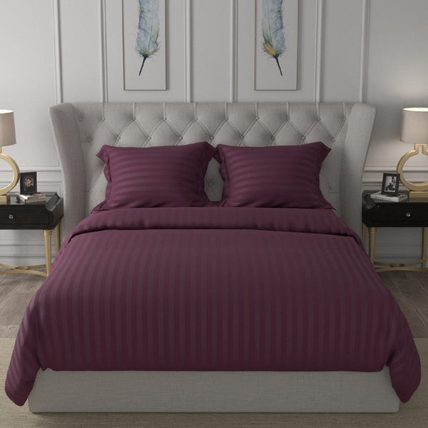 Buy Antimicrobial 100% Cotton Sateen Striped Violet Bedsheetset | Shop Verified Sustainable Bed Linens on Brown Living™