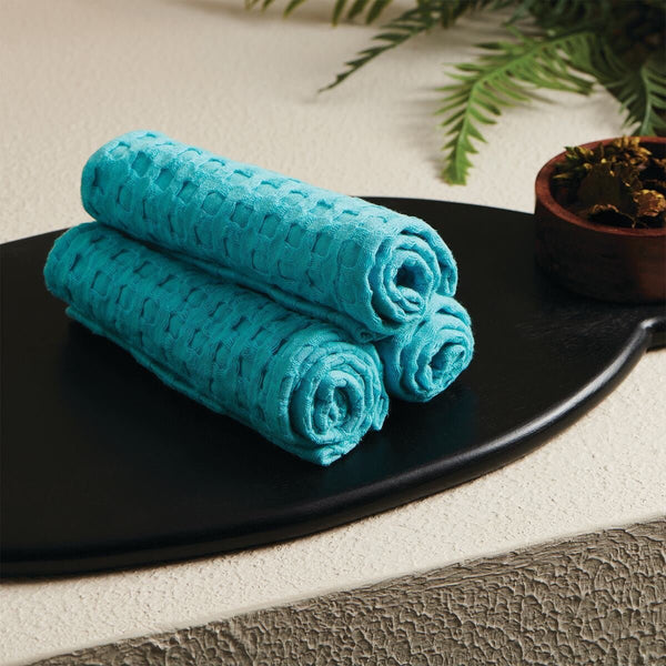 Aqua Textured Waffle Face Towel | Verified Sustainable Bath Linens on Brown Living™