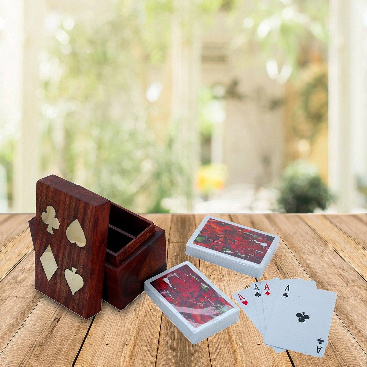 Playing Cards Set of 2 in Handmade Antique Wooden Storage Box – Card Games by ShrijiCrafts available on Brown Living™. . SKU: 1073. Img 6.