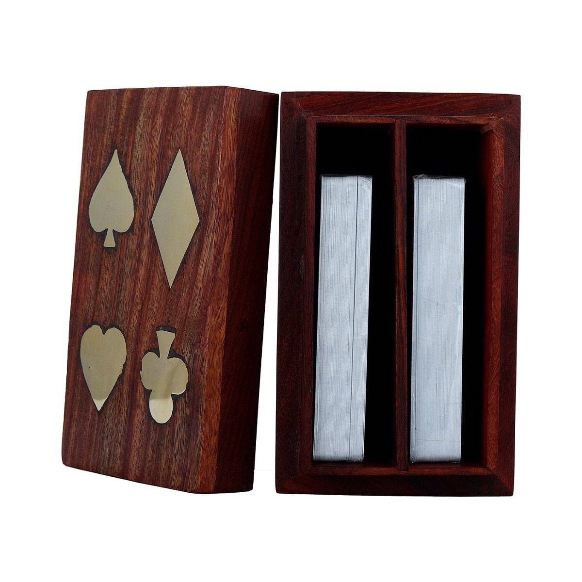 Playing Cards Set of 2 in Handmade Antique Wooden Storage Box – Card Games by ShrijiCrafts available on Brown Living™. . SKU: 1073. Img 5.