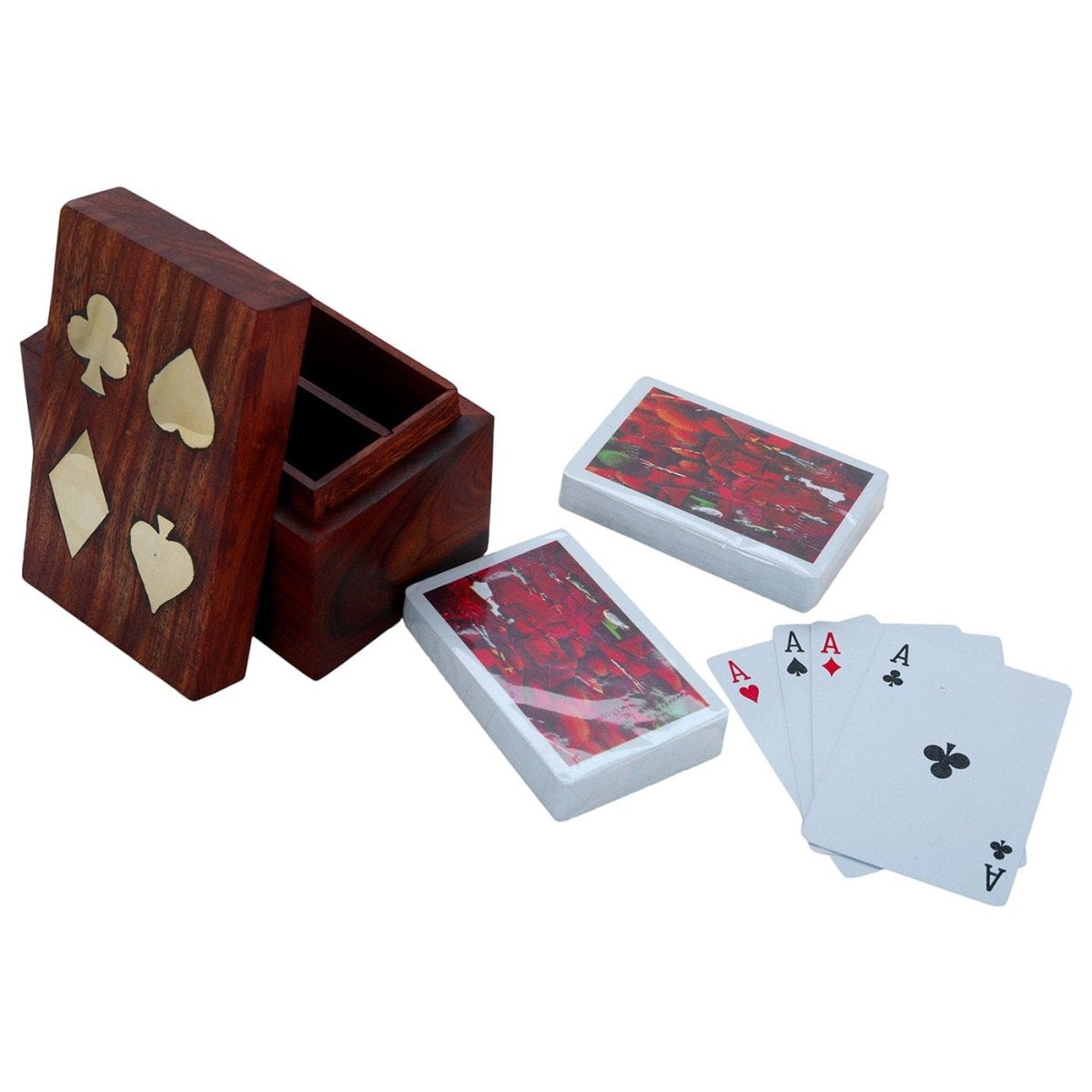 Playing Cards Set of 2 in Handmade Antique Wooden Storage Box – Card Games by ShrijiCrafts available on Brown Living™. . SKU: 1073. Img 2.