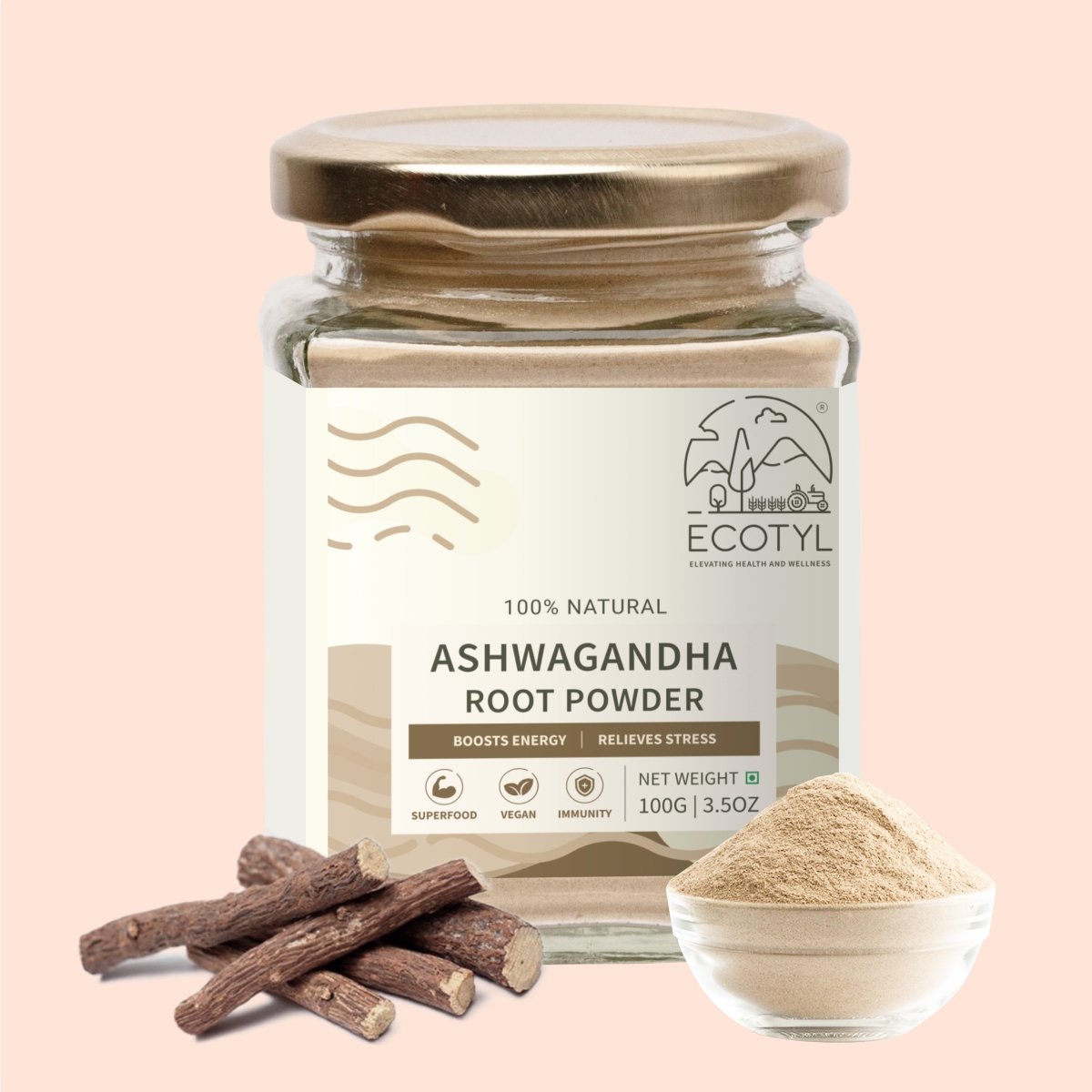 Ashwagandha Root Powder for Mental Well Being | 100g – Powder Drink Mixes on Brown Living™. SKU: ESFAR0SG100. Img 1.