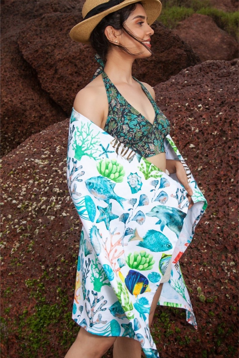 Bamboo & Cotton Blend Printed Everyday Bath Towel | Atlantis – Bath Linens by liveology available on Brown Living™. . SKU: PBT002. Img 6.
