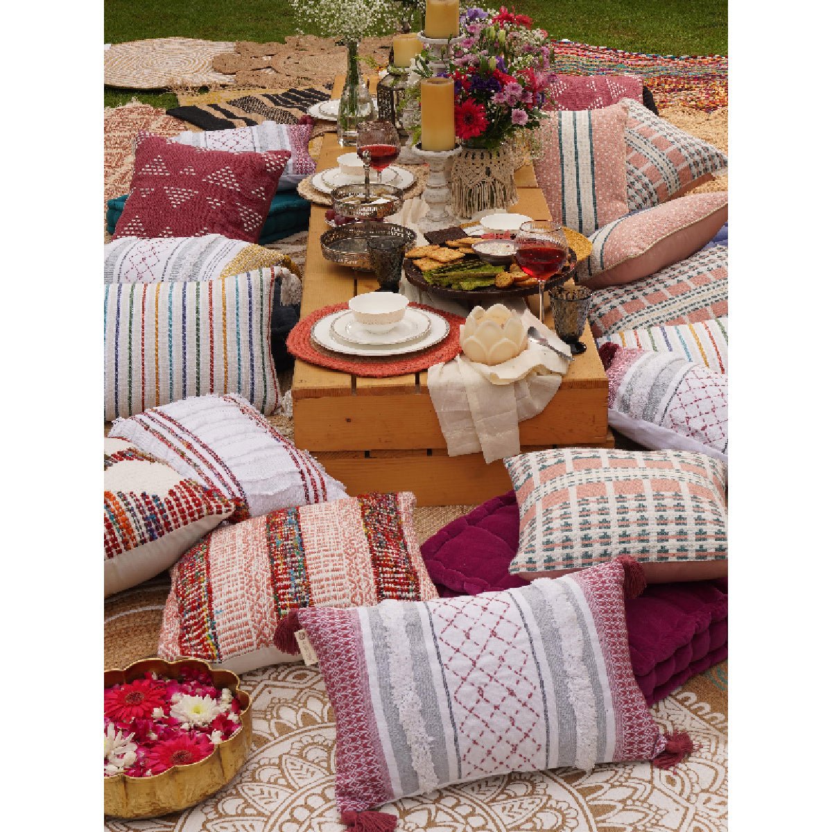 Atrisuta Fringed Cushion Cover (Muted Scarlet) | Verified Sustainable by Brown Living™