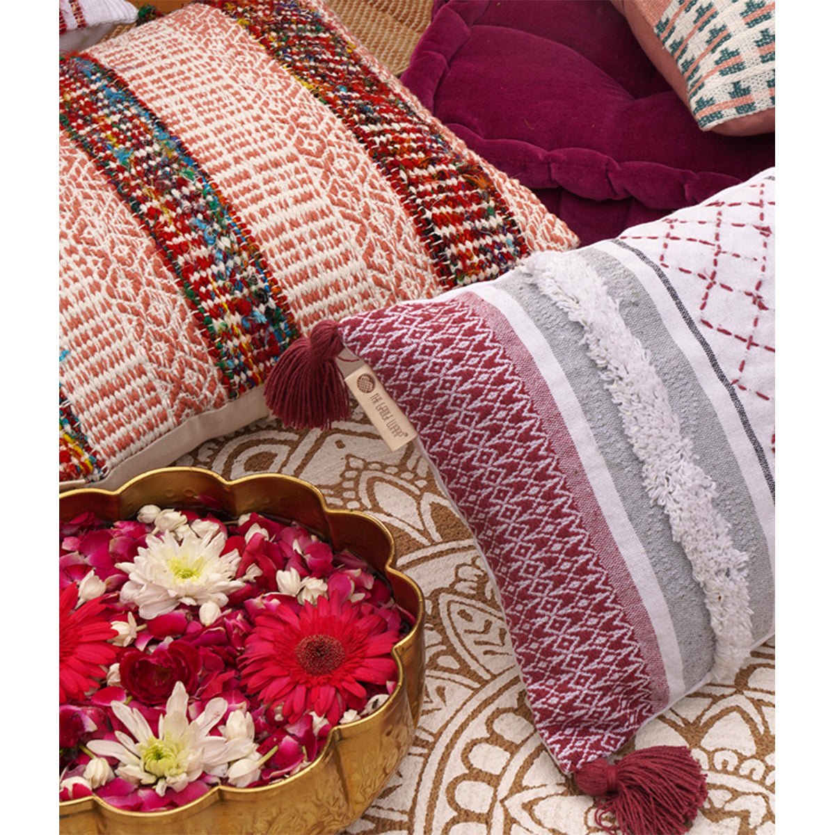 Atrisuta Fringed Cushion Cover (Muted Scarlet) | Verified Sustainable by Brown Living™