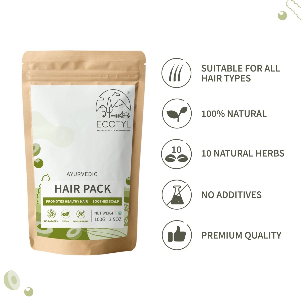 Ayurvedic Hair Pack - 100g | Hair Conditioning & Strengthening – Hair Pack on Brown Living™. SKU: ECOTYL00016. Img 4.