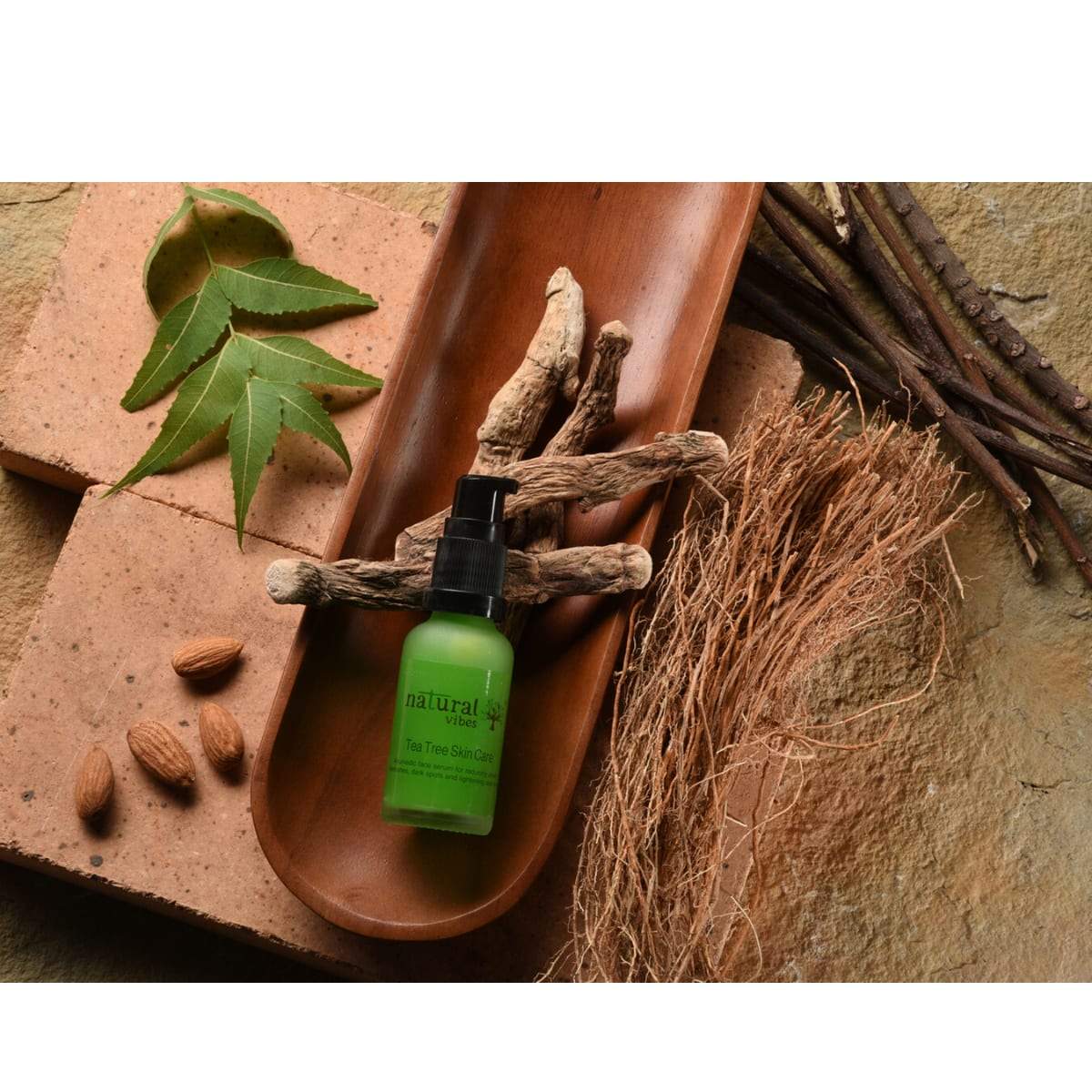 Ayurvedic Skin Repair and Glow Combo Day and Night – Face Serum by Natural Vibes available on Brown Living™. . SKU: 063 - 01431 - NV_repair_glow_combo_teatree_VitaC_serum. Img 8.